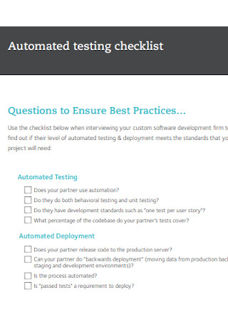 Automated Testing Checklist