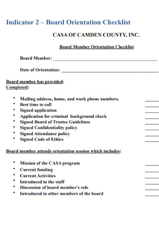 Board Orientation Checklist Format
