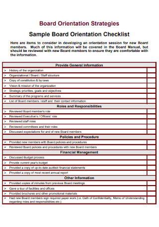 Board Orientation Strategies Checklist