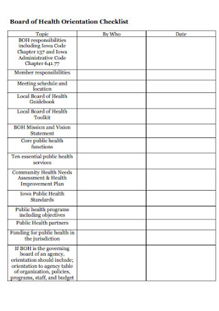 Board of Health Orientation Checklist