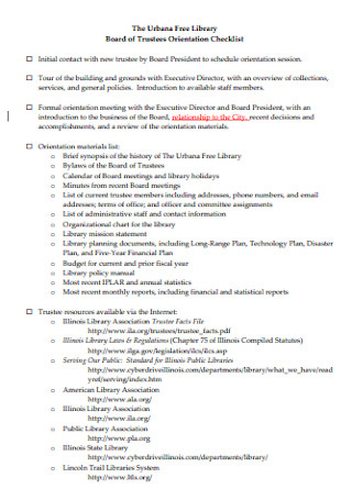 Board of Trustees Orientation Checklist