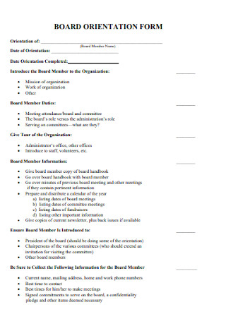 Board orientation Checklist Form