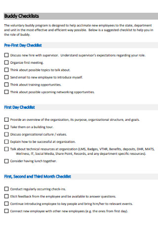 Buddy Checklist Format