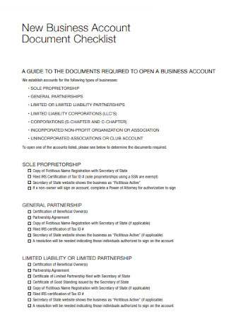 Business Account Document Checklist