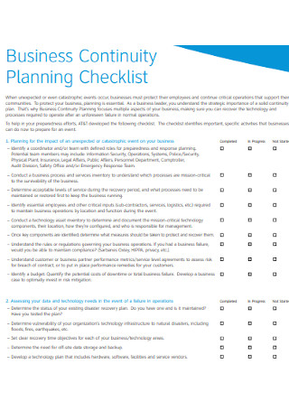 Business Continuity Planning Checklist 