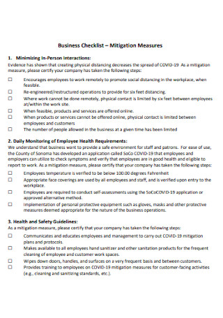 Business Mitigation Measures Checklist