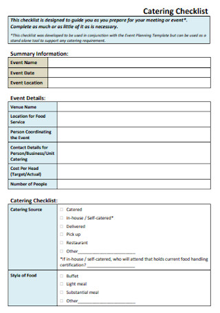 Catering Checklist Format