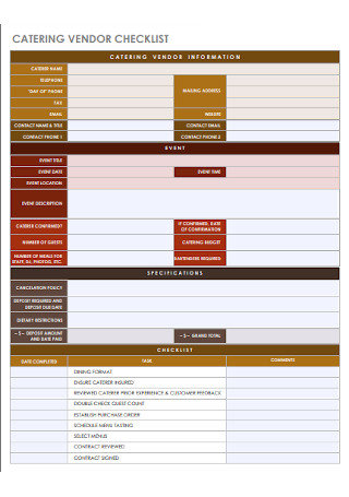 Catering Vendor Checklist