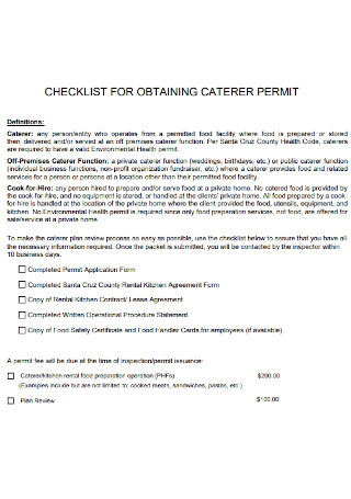 Checkliist for Obtaining Catering