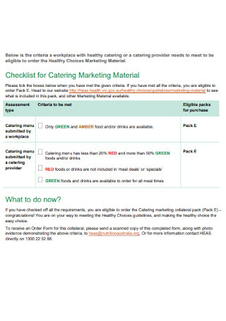 Checklist for Catering Marketing Material