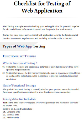 Checklist for Testing of Web Application