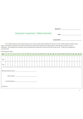 Classroom Safety Inspection Checklist