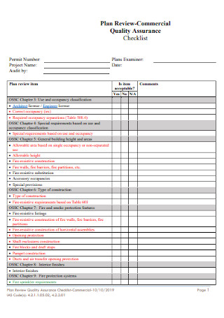 Commercial Quality Assurance Checklist