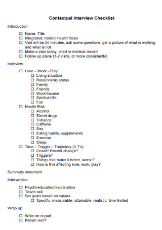 Contextual Interview Checklist