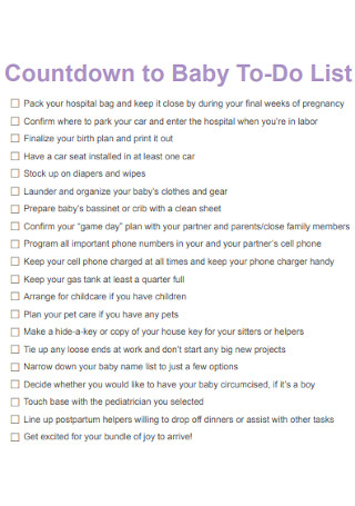 Countdown to Baby To Do List
