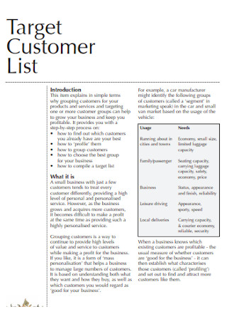 Customer Target List