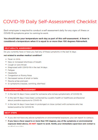 Daily Self Assessment Checklist