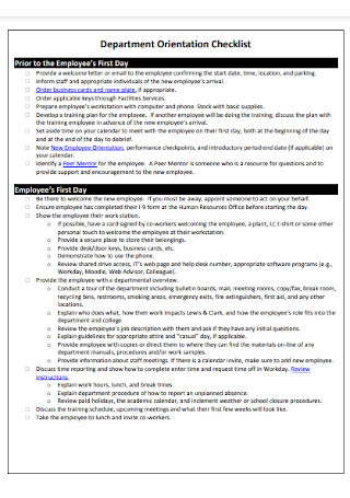 Department Orientation Checklist