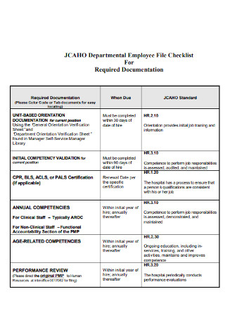 Departmental Employee File Checklist