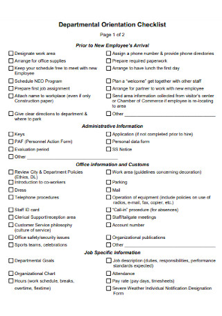 Departmental Orientation Checklist 