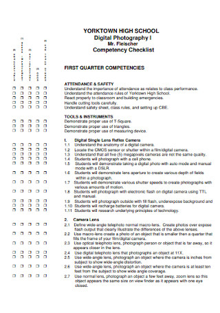 Digital Photography Competency Checklist 