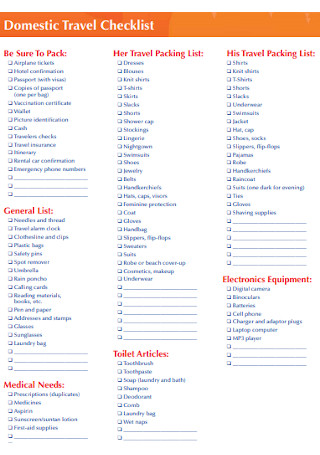 Domestic Travel Checklist