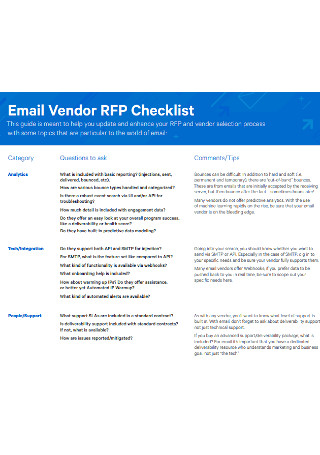 E mail Vendor Checklist