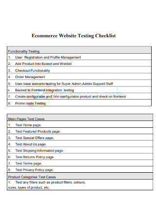 Ecommerce Website Testing Checklist