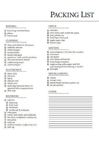 Electronics Packing List Template