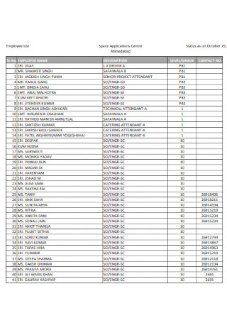 Employee Application List Template