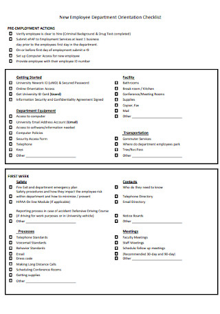 Employee Department Orientation Checklist