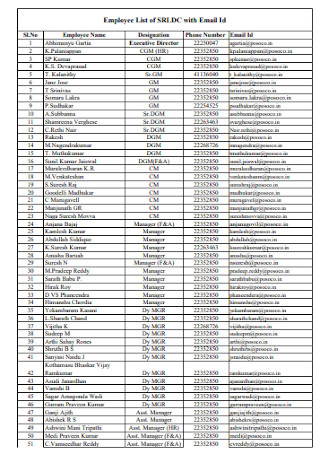 Employee Email ID List