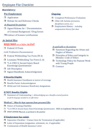 Employee File Checklist Format