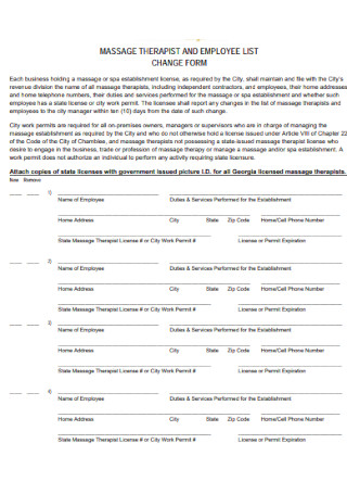 Employee List Change Form