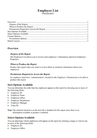 Employee List Format