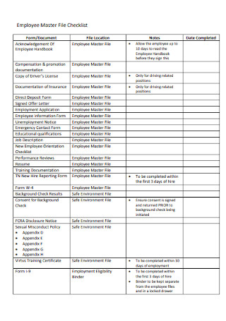 Employee Master File Checklist