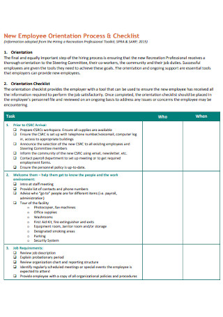 Employee Orientation Process and Checklist