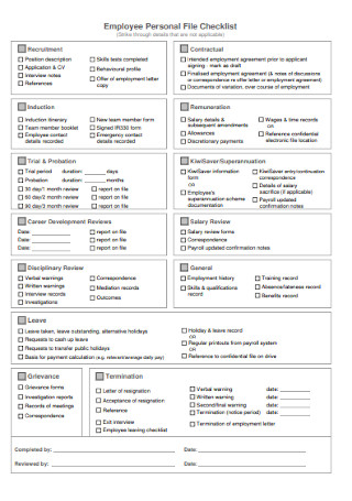 Employee Personal File Checklist Format