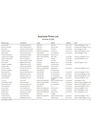 Employee Phone List