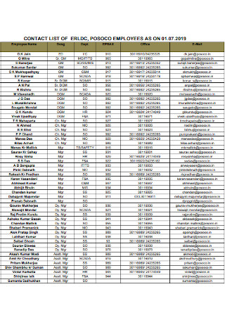 Employees Contact List Template