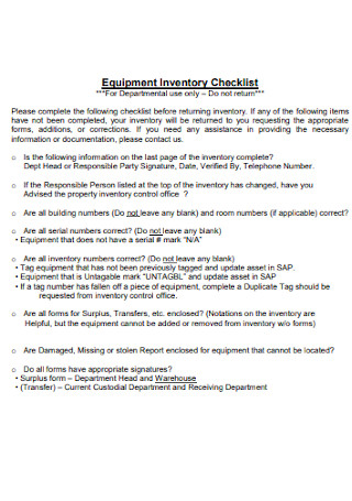Equipment Inventory Checklist 