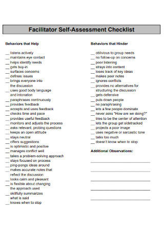 Facilitator Self Assessment Checklist