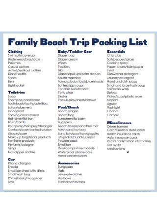 Family Beach Trip Packing List 