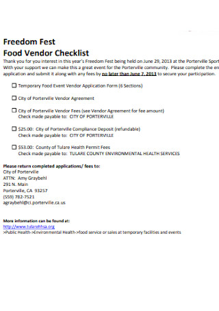 Fest Food Vendor Checklist