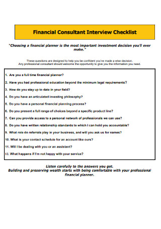 Financial Consultant Interview Checklist