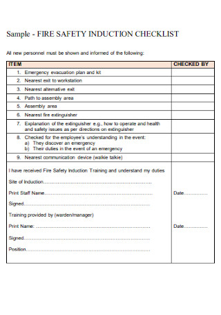 Fire Safety Induction Checklist