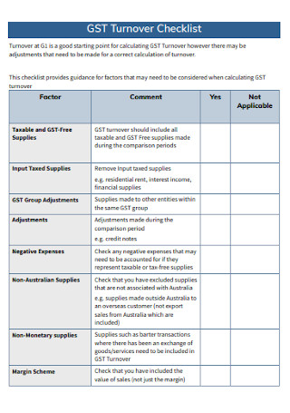 GST Turnover Checklist