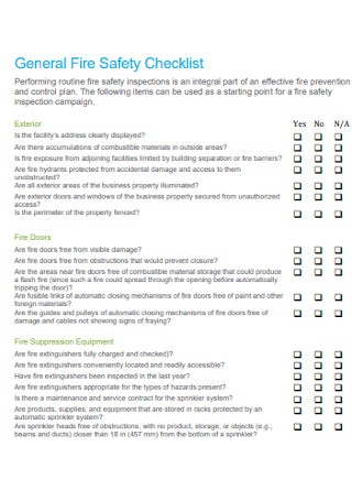 General Fire Safety Checklist 