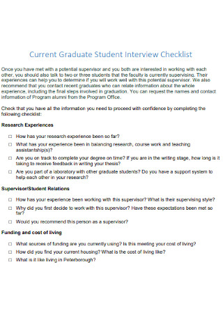 Graduate Student Interview Checklist