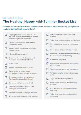 Happy Mid Summer Bucket List